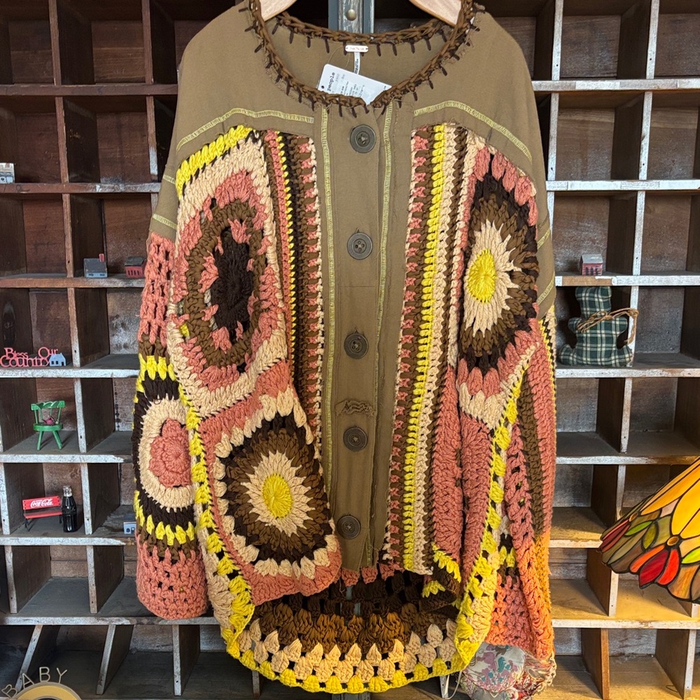 Free People RARE Multicolor Crochet jacket